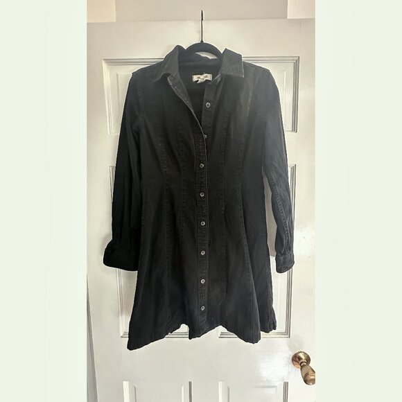Madewell Denim Seamed Mini Dress in Washed Black - Picture 1 of 5